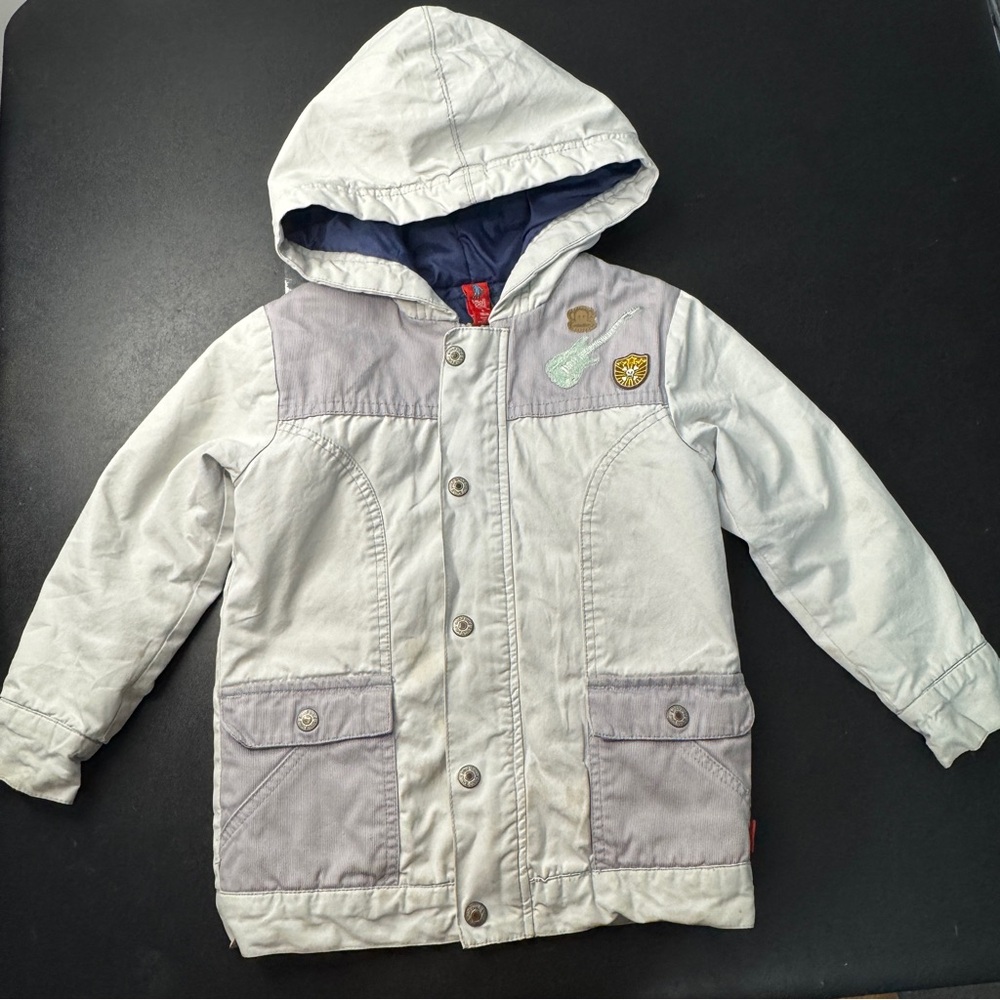 Soul Star Light Gray Hooded Jacket with Patches